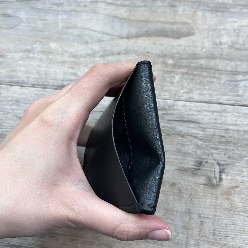 Black Genuine Leather Bifold Wallet Minimalist Slim ID Card Holder Men's Fold